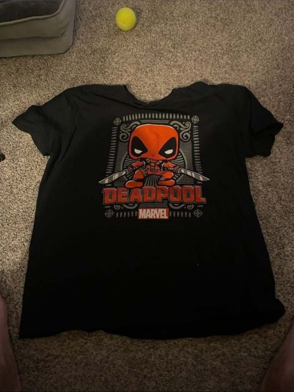 Marvel Deadpool Black Short Sleeve Tee with Orange Graphic